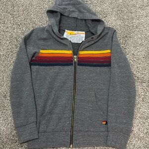 aviator nation kids zip up hoodie grey stripped